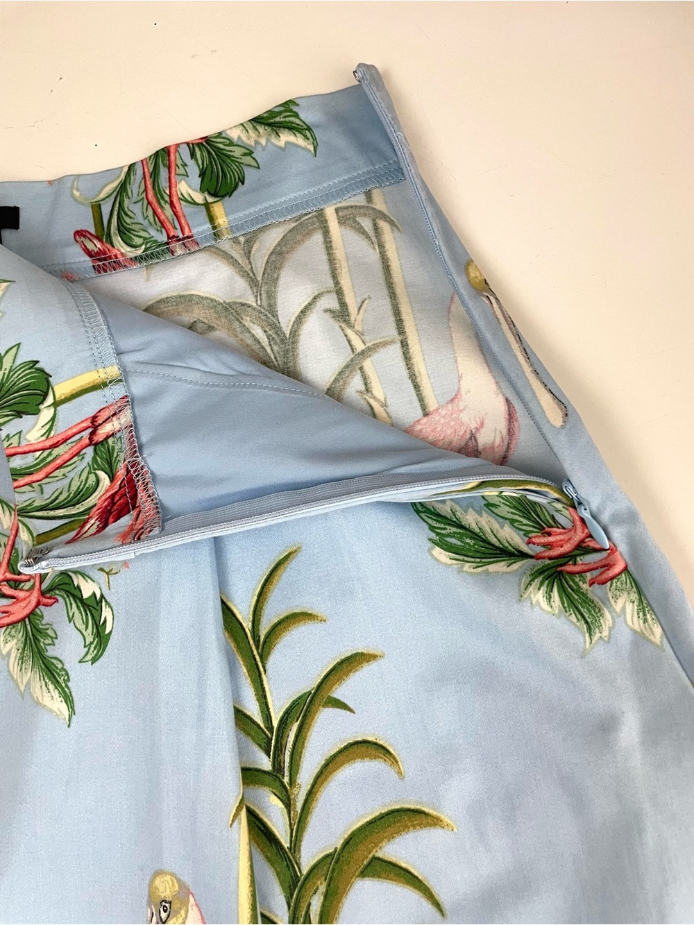 Ann Taylor Flared Skirt Blue Pink Tropical Bird Print Lined Pocket - Picture 9 of 12